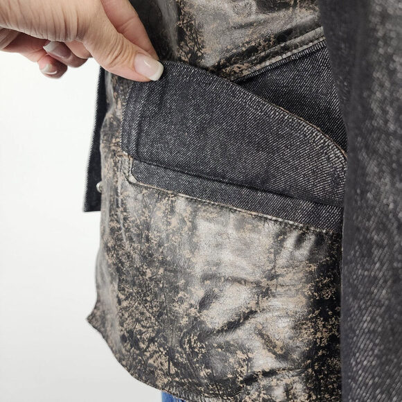 H&D Brown Leather Denim Motto Jacket Size M - Picture 6 of 10